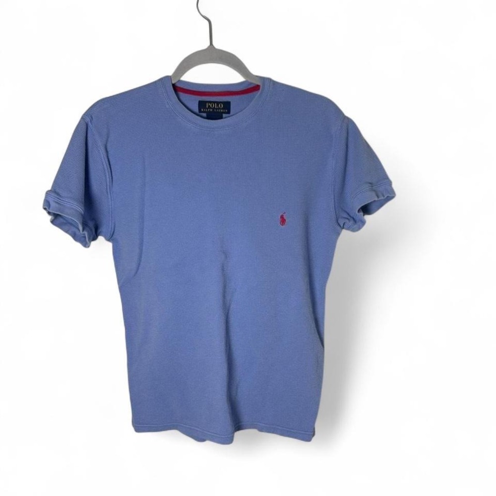 Polo‎ Ralph Lauren Shirt Mens Small Blue Waffle Knit Thermal Crewneck Pony Logo